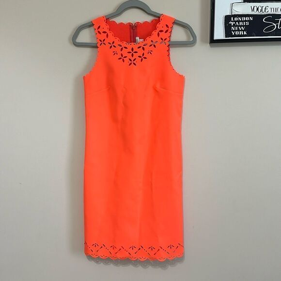 NWOT J. Crew Neon Orange Shift dress with cut out design - Picture 1 of 6